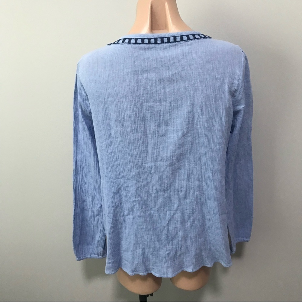 Boden Allegra Embroidered Blue Top Size 10 Tassel Tie - Picture 5 of 6